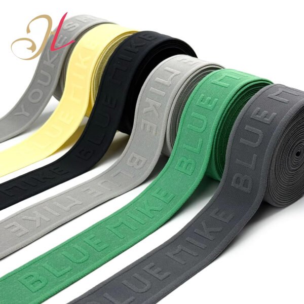 ODM/OEM Elastic Manufacture Custom High Quality 35mm Jacquard Embossed Woven Logo 3D Embossed Elastic Band