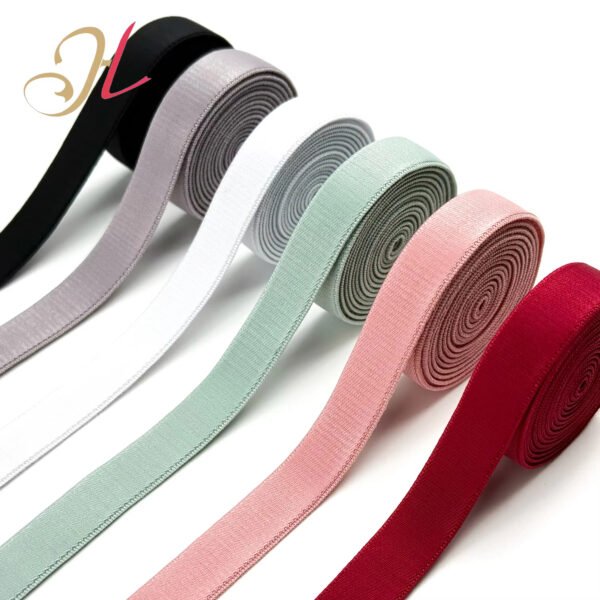 Main-01 HL Wholesale Custom logo Anti-slip Woven Nylon Spandex Satin Elastic Shoulder Strap Band Webbing for Bra