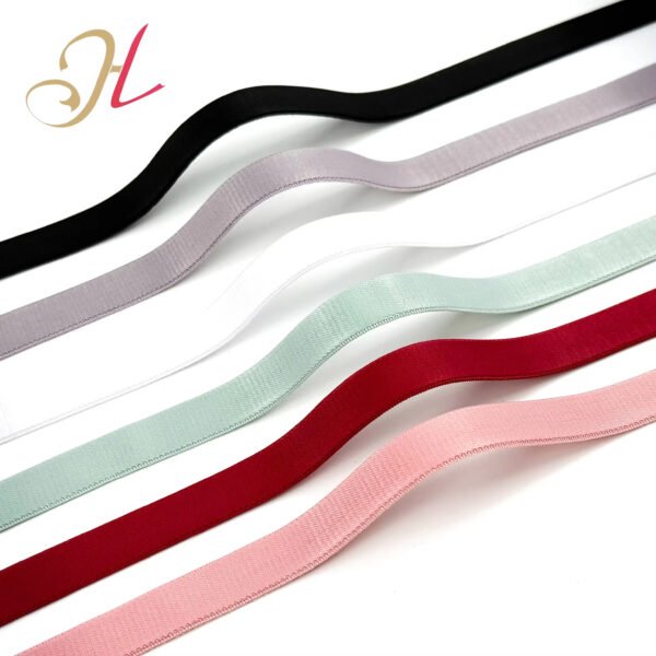 Main-03 HL Wholesale Custom logo Anti-slip Woven Nylon Spandex Satin Elastic Shoulder Strap Band Webbing for Bra
