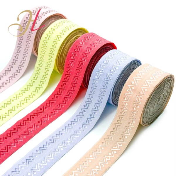 Main-03 Shantou Elastic Manufacturer Customized Hot Sale Fold Over Shoulder Strap Jacquard Fold Over Elastic Band