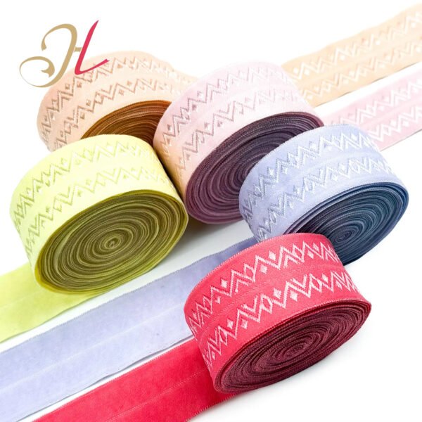 Main-04 Shantou Elastic Manufacturer Customized Hot Sale Fold Over Shoulder Strap Jacquard Fold Over Elastic Band