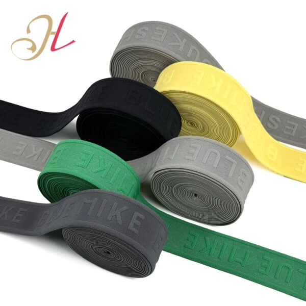 ODM/OEM Elastic Manufacture Custom High Quality 35mm Jacquard Embossed Woven Logo 3D Embossed Elastic Band