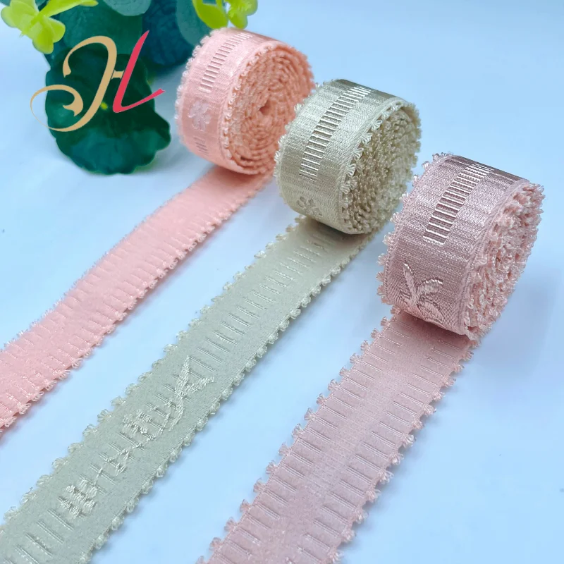 Jacquard bra elastic shoulder straps, nylon spandex embossed elastic webbing for underwear